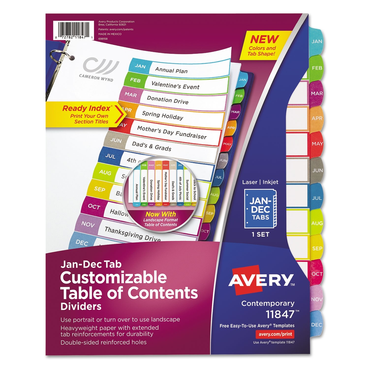 Avery® Ready Index® Table Of Contents Dividers, Jan.-Dec. Tab, Multicolor