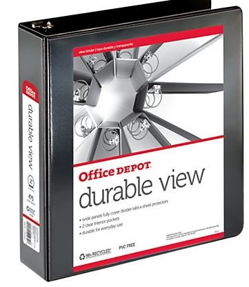 Durable View Round-Ring Binder, 2" Rings, 61% Recycled, Black 