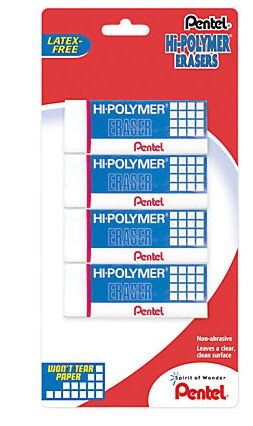 Pentel® Hi-Polymer Erasers, White (Based on quantity of 1, not a whole box)