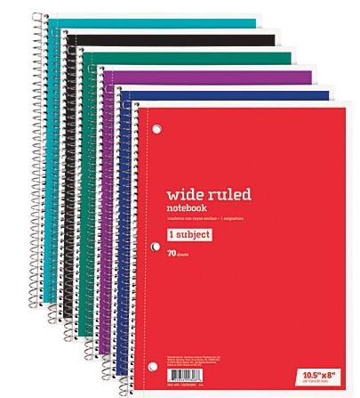 Just Basics® Spiral Notebook, 8 x 10 1/2", 1 Subject (Based on quantity of 1, not a whole box)