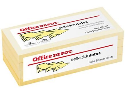 Self-Stick Notes, 1 1/2" x 2", Yellow, 100 Sheets Per Pad, small (Based on quantity of 1, not a whole pack)