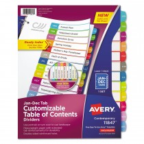 Avery® Ready Index® Table Of Contents Dividers, Jan.-Dec. Tab, Multicolor