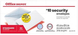 Office Depot® Brand Security Inkjet/Laser Envelopes, #10, 4 1/8" x 9 1/2" (Based on quantity of 1, not a whole box)